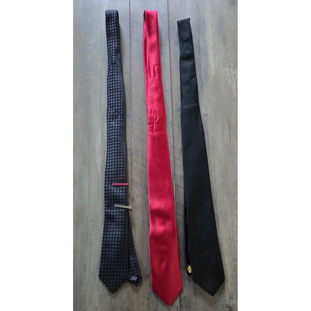 Set Of 3 Ties- Red, Black, Red & Black Geometric -J. Ferrar